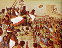 October Women's Basket Dance celebrating harvest and fertility 1940 painting by Hopi artist Fred Kabotie